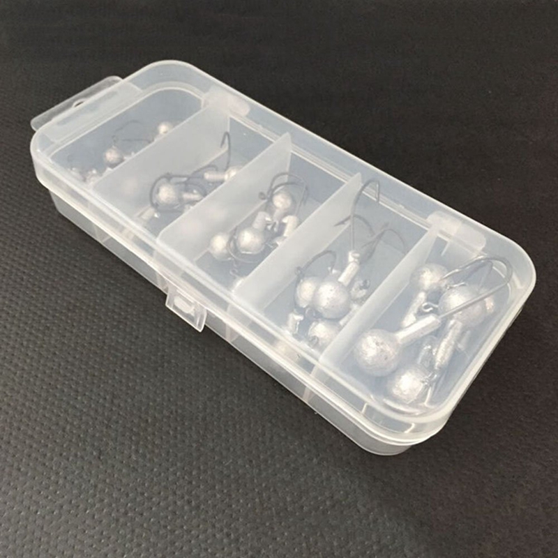 25 pcs 2.5G 3.5G 5g 7g 10g Gany set of fish baits of head jigs round lead with transport box Silver