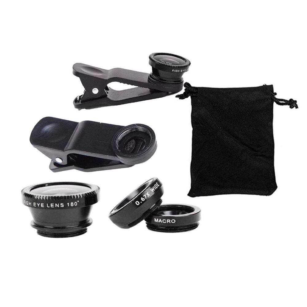 360 Graden Draaien Haai Staart Vormige Clip Foto Camera Lens Kits Universal 180 Graden Fish Lens 0.65X Groothoek 10X macro Lens: Default Title