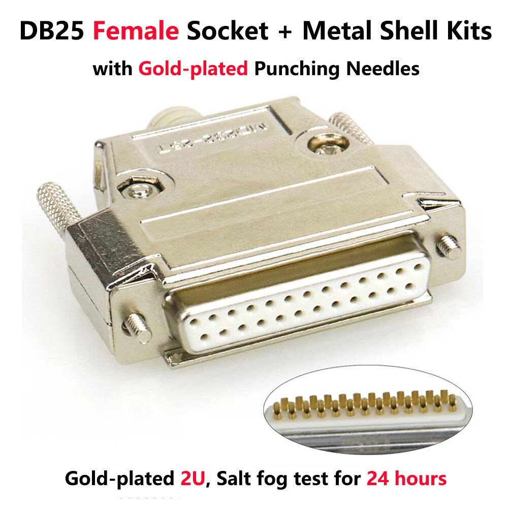 DB25 wtyk męnarty/gniazdo żeńskie zestaw metalowych skorup 2 rzędy 25-pinowe złącze portu szeregowego D-pod 25 adapterów: płeć żeńska złoto Punching