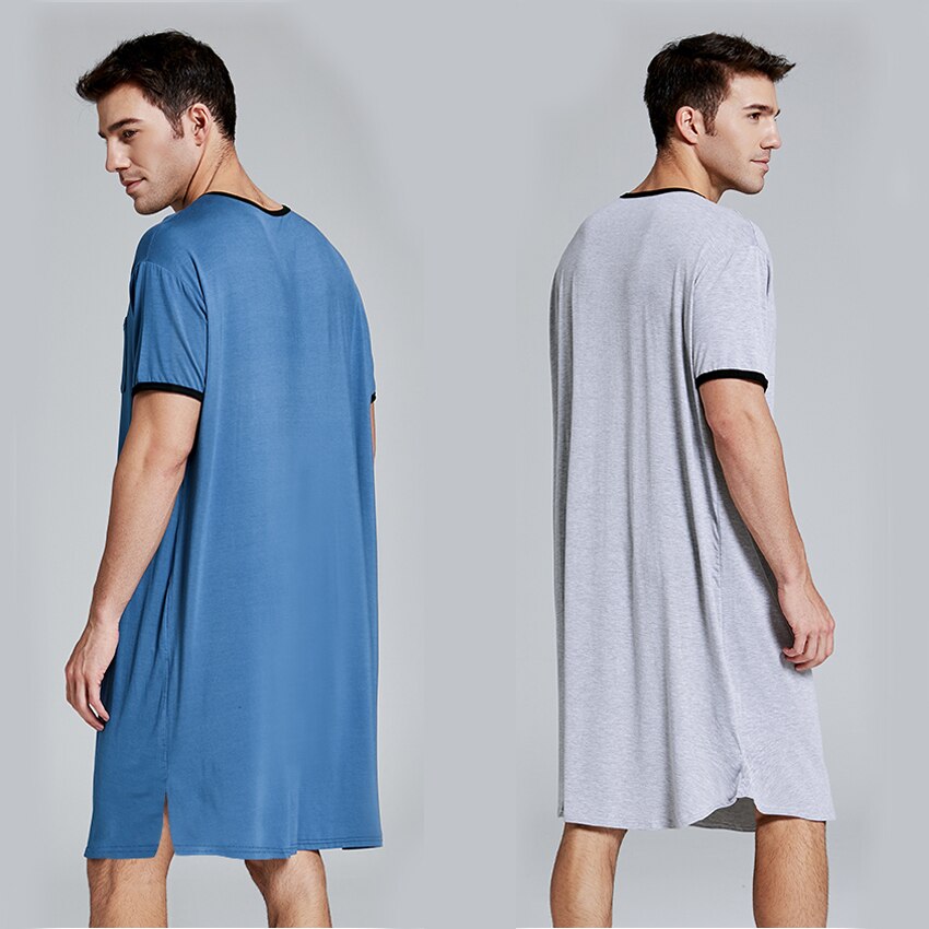 Robe de nuit en coton à manches courtes pour hommes, Vintage, pyjama, col rond, poches, couleur unie, Kaftan, Robes de bain, vêtements pour la maison, M-3XL