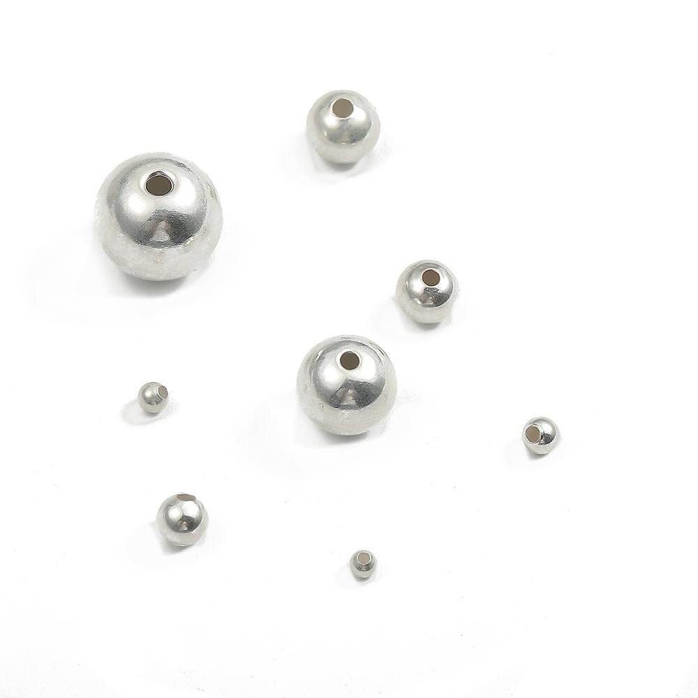 Perles rondes en argent Sterling 925, accessoires de bijouterie, pour la fabrication de bracelets et de colliers