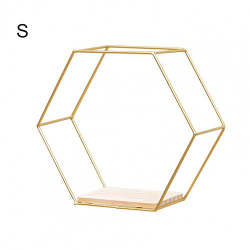 Iron Storage Holder Wall-mounted Multifunctional Nordic Style Geometric Firm Hexagonal Shelf for Home: S / Golden