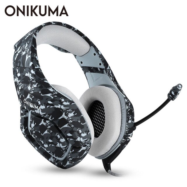 ONIKUMA K1 Camouflage PS4 Headset Bass Gaming Hoofdtelefoon Game Oordopjes Casque met Mic voor PC Mobiele Telefoon Xbox Een tablet: Grijs