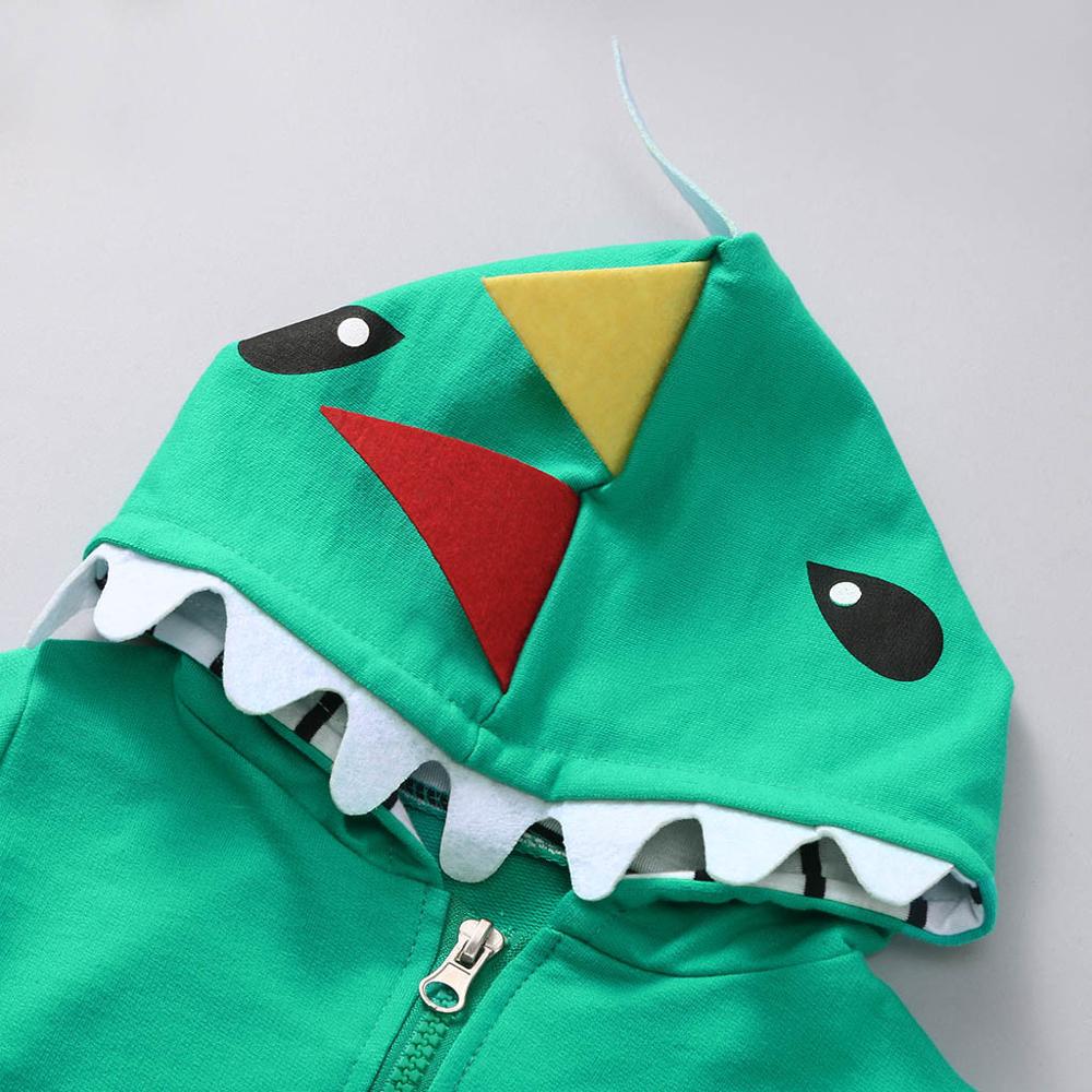 Spring and Autumn Toddler Kids Boys Girls Novelty Cartoon 3D Dinosaur Hooded Green Jackets Outerwear Zipper Casual Coats Z23$