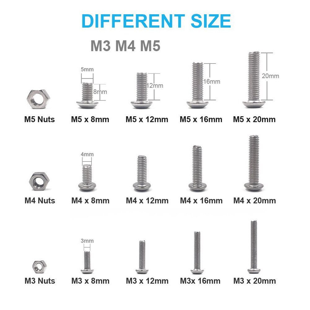 500pcs M3 M4 M5 A2 Rvs ISO7380 Button Head Hex Bouten Hexagon Socket Schroeven Met Moeren Assortiment Kit detailhandel