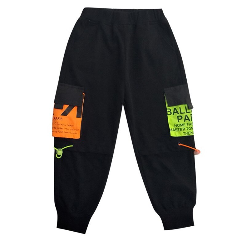 Calça cargo de algodão para bebês, roupas casuais para garotos hip-hop de recém-nascidos com bolsos coloridos, cintura elástica, primavera/outono 3 a 12 crianças