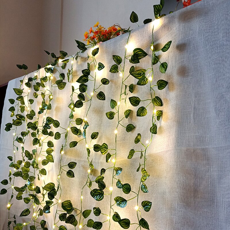 Led ljusslingor murgröna hem bröllop rum dekor konstgjord murgröna blad krans växter diy creeper vine juldekorationer 2022