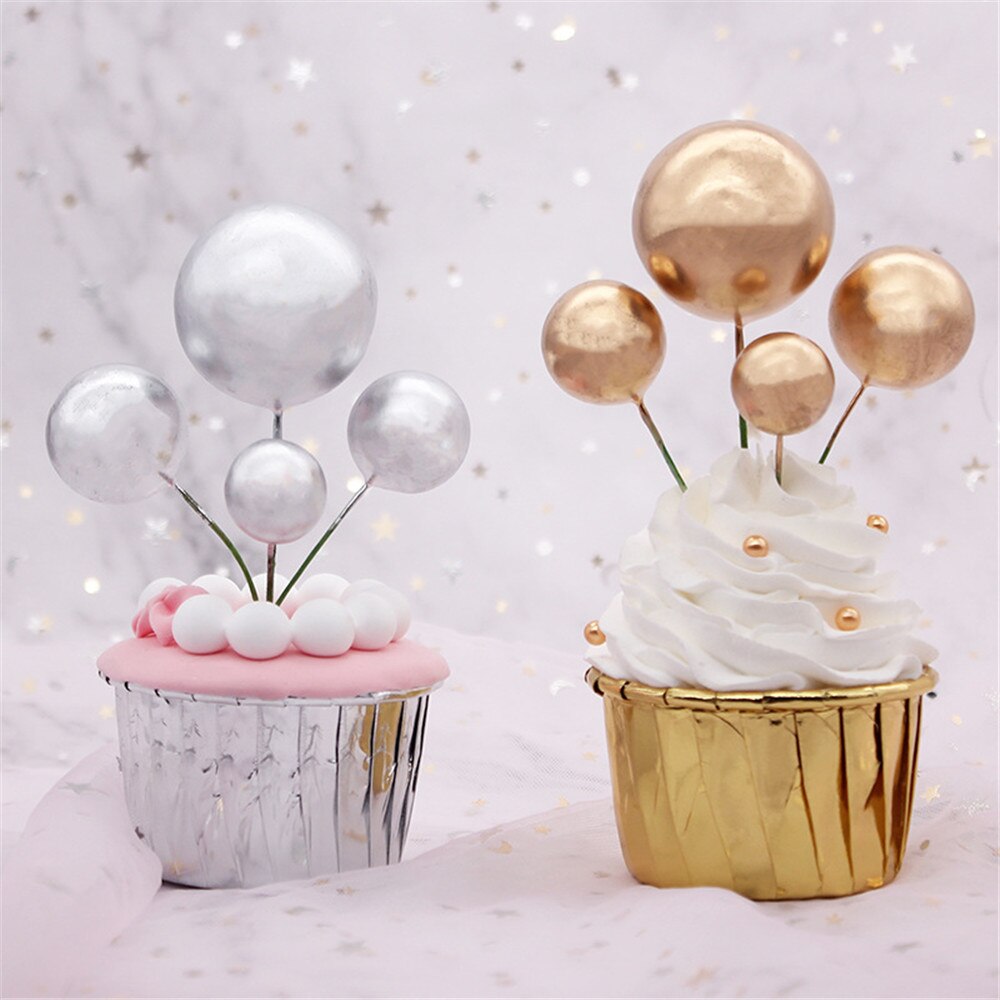 10 st härligt guld silver boll tårta topper födelsedag kopp tårta dekoration baby shower barn födelsedagsfest bröllop favor leveranser