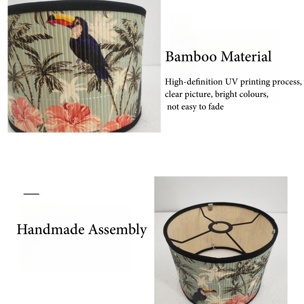 Japanse Stijl Groen Patroon Lampenkap Handgemaakte Bamboe Lampenkap Vintage Hanger Kroonluchter Vloer Retro Hanteerbare Lampen Muur