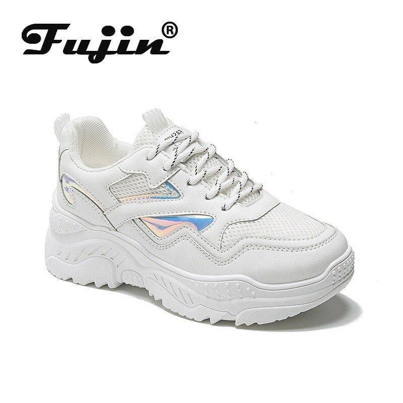 Fujin chunky sko walking til kvinder sneakers sko platform hvid snørebånd åndbare komfortable sko sveder ikke