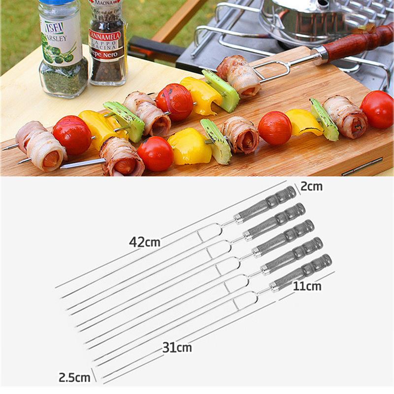 Tenedor para barbacoa en forma de U, brochetas para asar de acero inoxidable con bolsa de transporte para parrilla y parrilla al aire libre, 5 uds.
