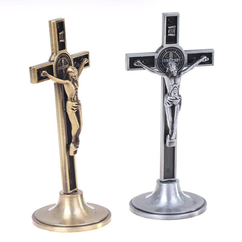 1Pc Metal Cross Jezus Icoon Ornament Christus Standbeeld Metalen Kruisbeeld Religieuze Ornament God Katholieke Icoon Decoratie Decoratieve