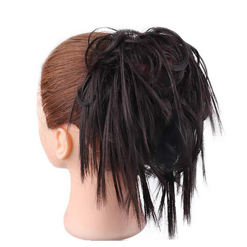 Messy Knot Chouchou Voor Vrouwen Haarstukje Extensions Synthetische Pruik Ring Wrap Chignon Zwart Bruin Hoge Temperatuur Fiber: 4-30