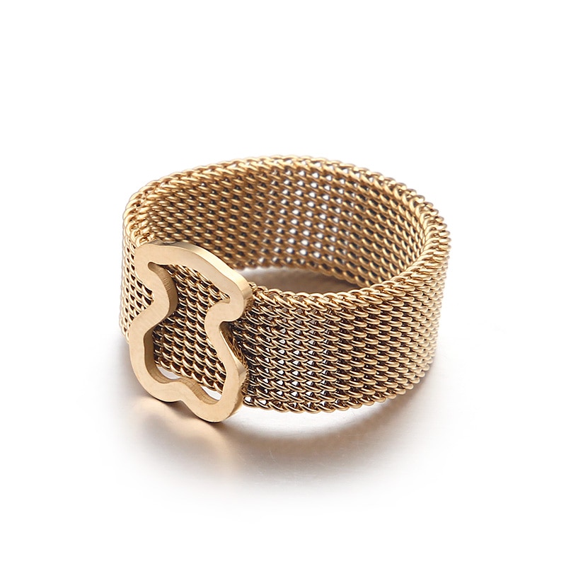 Bear Titanium Steel Ring Hollow Ring Mesh Mesh Ring Single Bear Ring for Women Tricolor DisgnHot