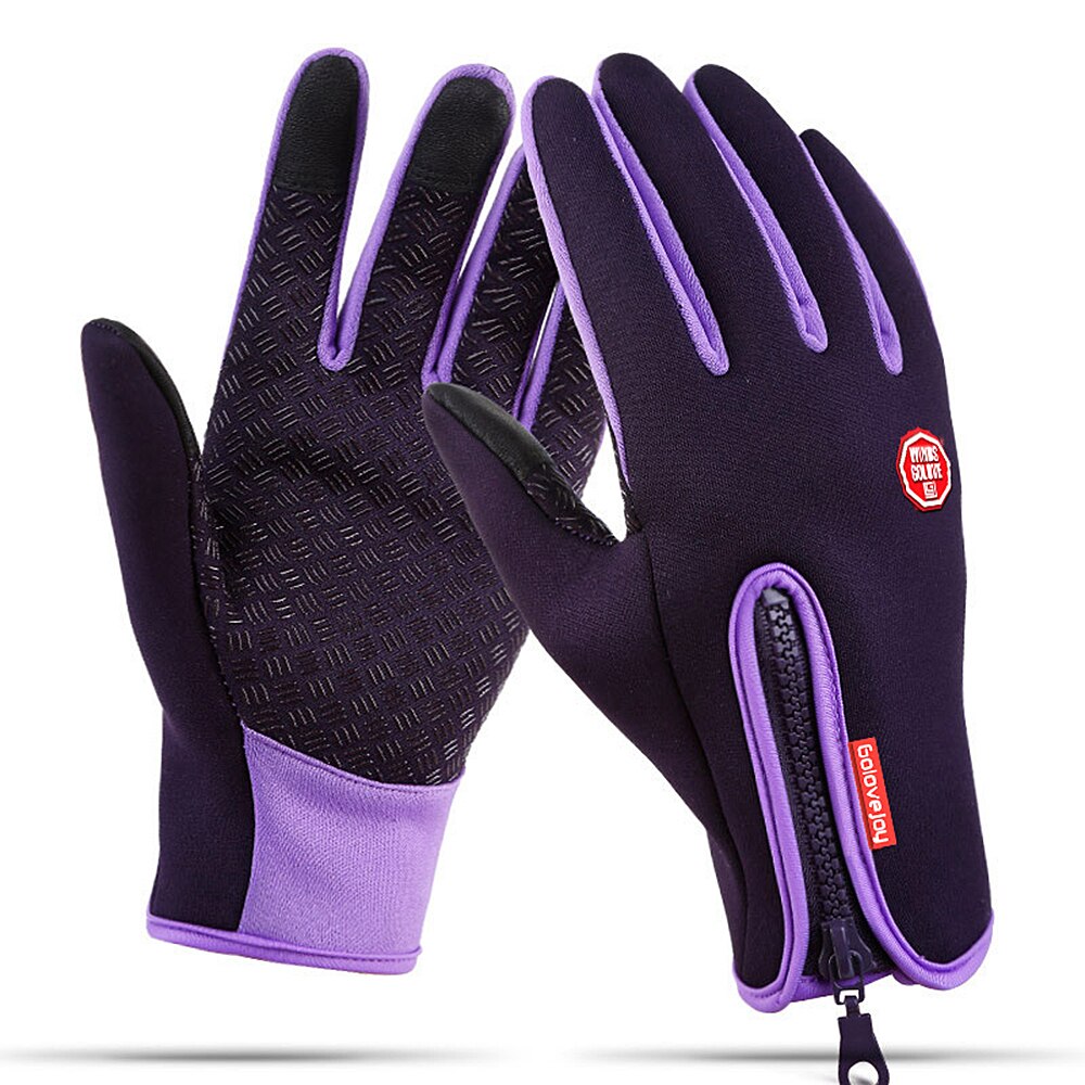 Gloves Outdoor Sport Riding Climbing Skiing Windproof Waterproof Warm Fleece Gloves Touch Screen Full Finger Gloves Bike Glove: Purple / M