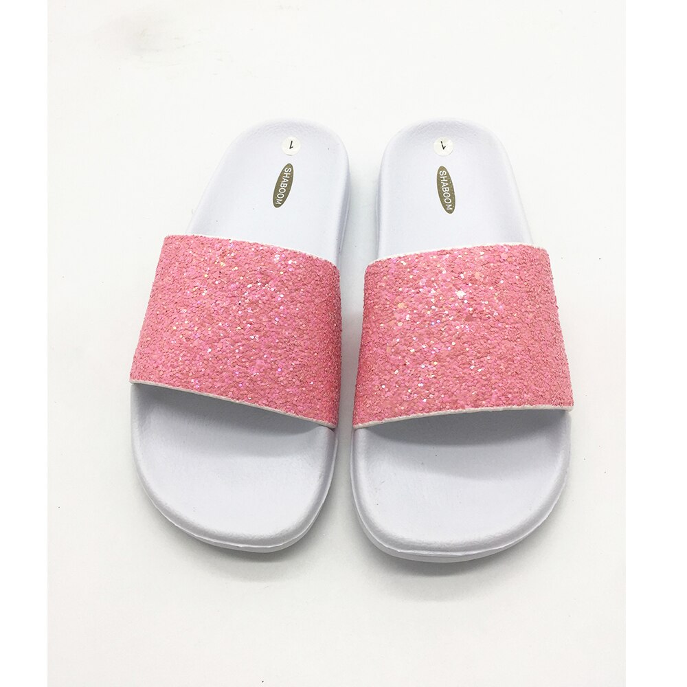 Pantoufles d'été à paillettes pour filles, tongs à talons plats, US11 12 13 12 3 EU30 31 32 33 34 35: PINK / 35