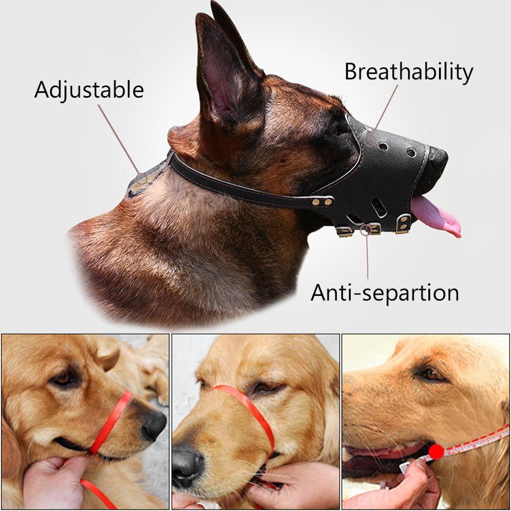 dog muzzle Adjustable Breathable Mask PU Leather Pet Dog Muzzle Anti Bark Bite cover Chew Safety for Small Large Dogs Mouth Soft