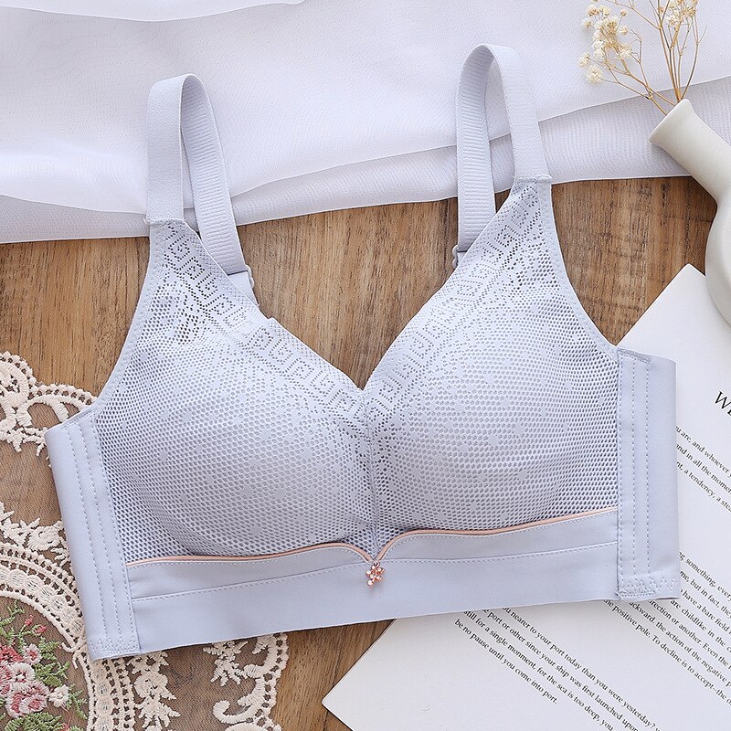 Spring Summer Ladies No Steel Ring Bra Anti-Sagging Latex Cotton Underwear Soft Father Tube Top Small Chest Breathable Bra: Moon Blue / 38 85AB