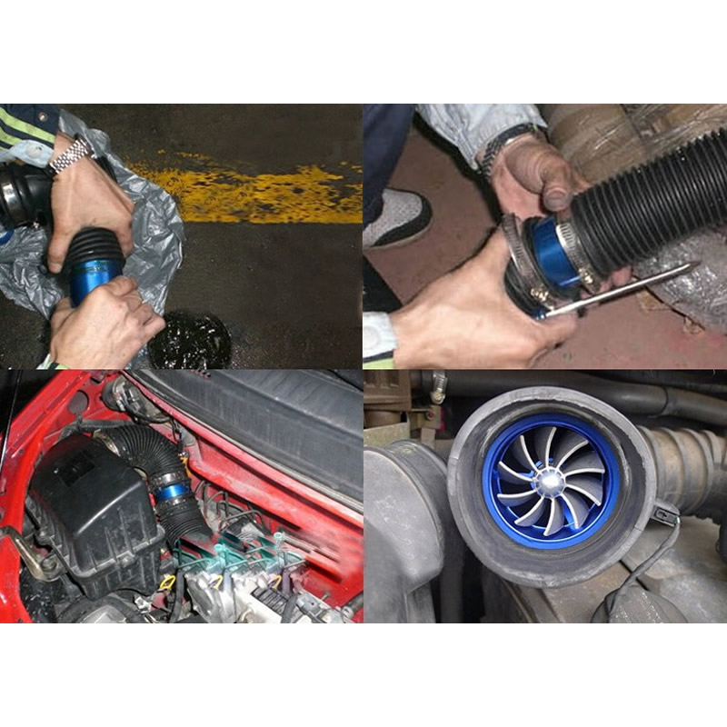 Auto Doppel Dual Turbo Luft Aufnahme Turbine Gas Treibstoff Sparer Fan Turbo Kompressor Turbine passen für Luft Aufnahme Schlauch Durchmesser 65-74mm