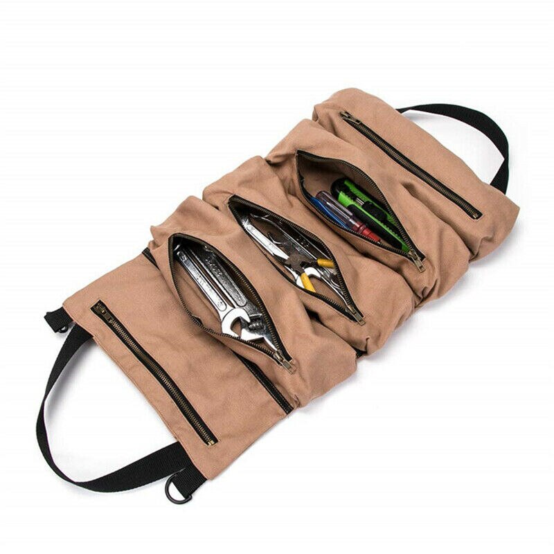 Mode Canvas Tool Roll-Up Tas Moersleutel Storage Carrier Pouch Auto Back Seat Organizer(Khaki Army groen Zwart)