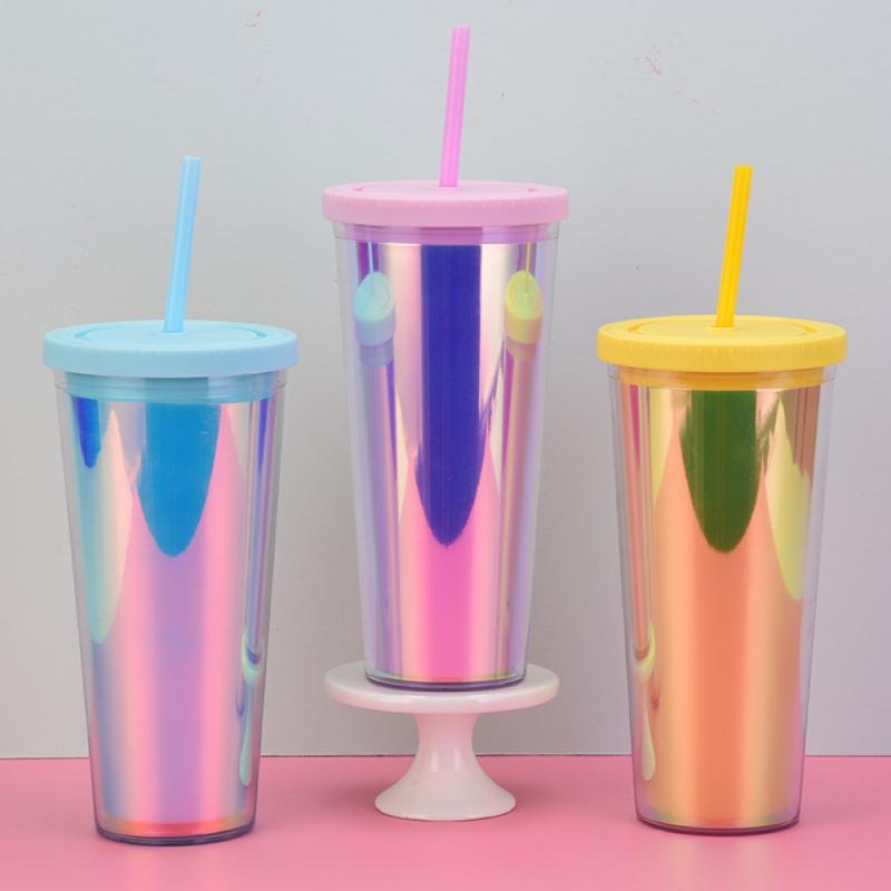 450ml/700ml Durian Cup Gradient Plastic Water Cup With Straw And Lid Double-Layer Reusable Tumbler Coffee Mugs Kitchen Drinkware