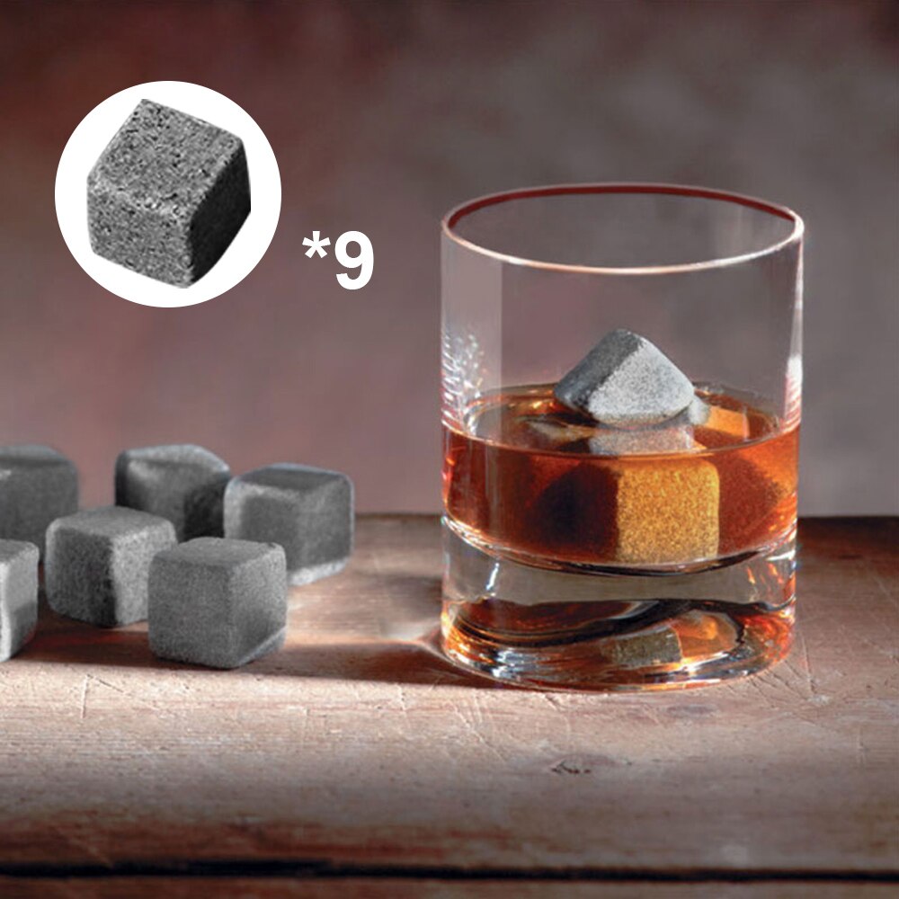 Whisky sten sæt  - 9 stk granit whisky sten isterninger whisky sten - genanvendelige drink køligere kølesten med tang