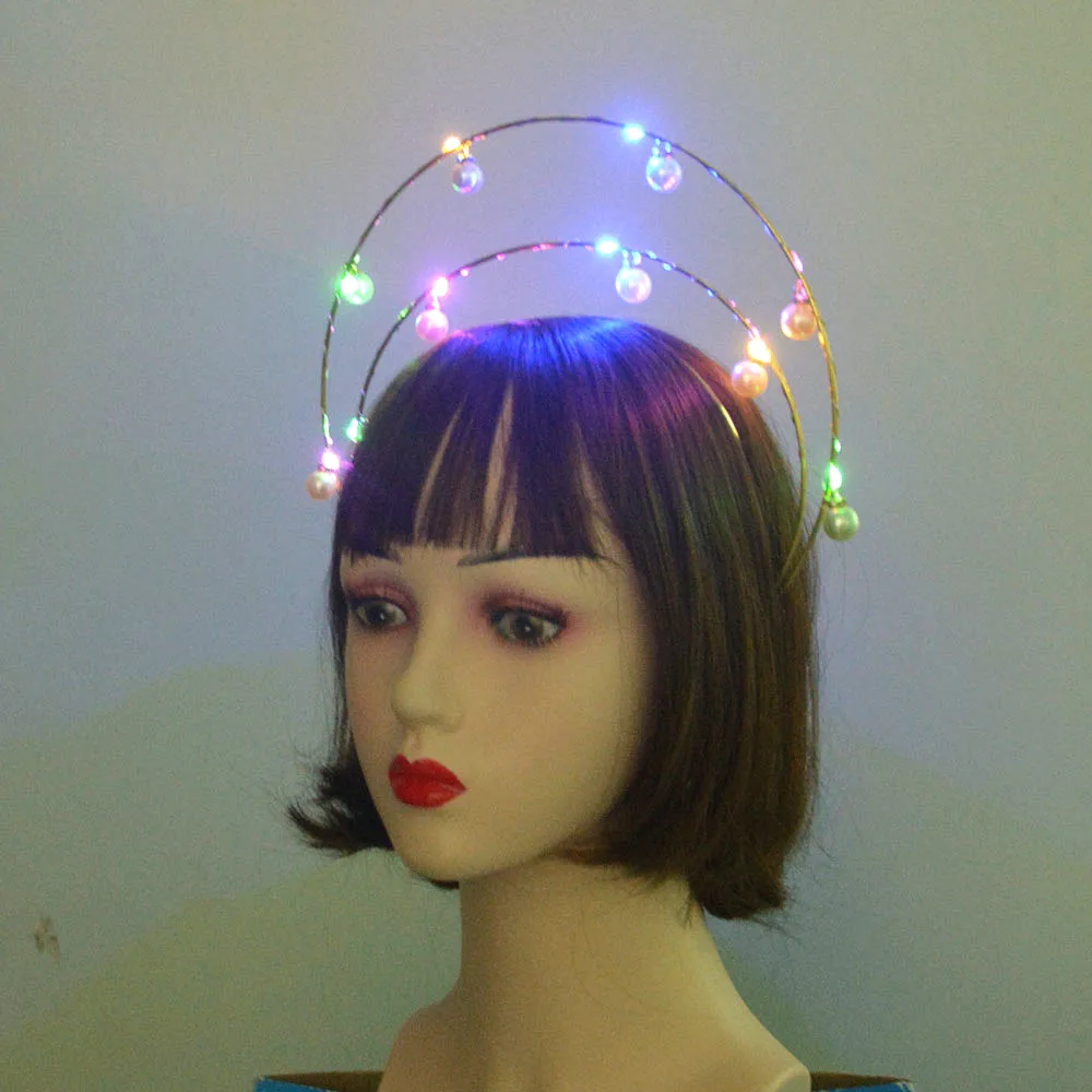 Glow Light Up Godin Crown Angel Bridal Gold Halo Hoofdband Veer Bloem Haarband Verjaardagsfeestje Heks Koningin Haar Slijtage Cadeau
