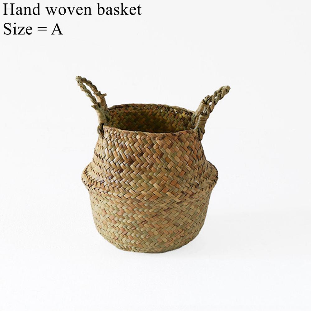 LuanQI Seagrass Wicker Work Rattan Storage Basket Planting Flower Pot Folding Clothes Laundry Basket Home Garden Belly Mimbre