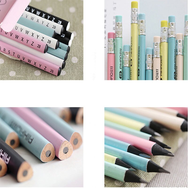 Lápiz negro de madera HB 2B, hermosos caramelos de colores, 12 Uds lápiz para escribir, escuela, oficina, pintura, papelería, lápiz estándar negro