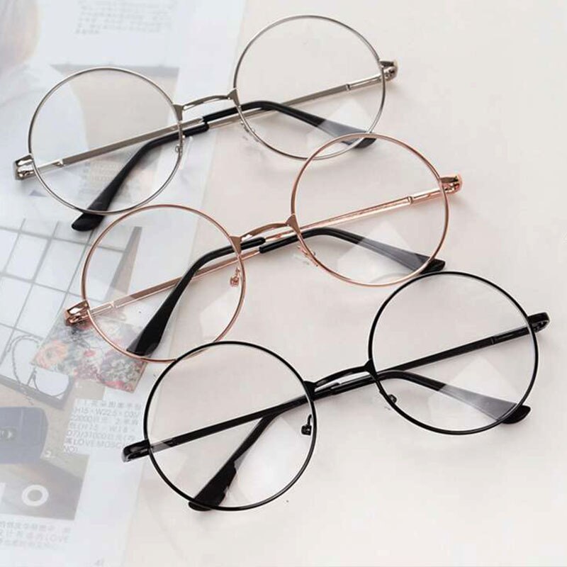 Gafas montura redonda clásicas Vintage para hombre y mujer, lentes planas de espejo óptico para miopía, montura Simple de Metal, novedad de