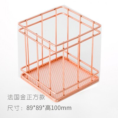 Ins skrivebord papirvarer indretning jern guld rose guld penneholder metal skrivebord organizer sød stempel pen holder kontor skrivebord tilbehør: Firkant i rosa guld
