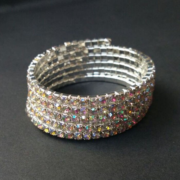Spiral brude fest rhinsten stretch armring overarm armbånd guld farve og forsølvet brazaletes pulseras mujer: Sølv w ab sten