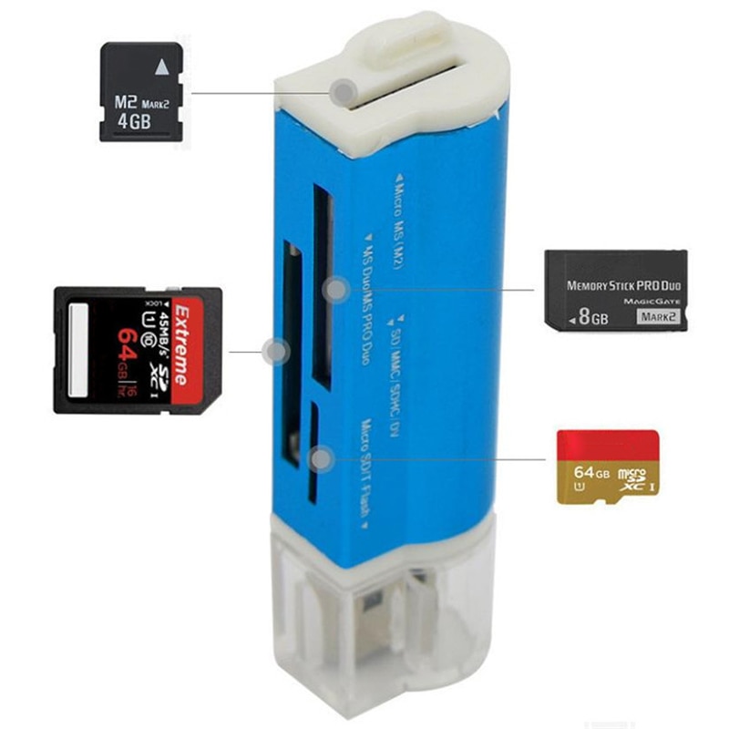 Multi All in 1 Micro USB 2.0 Memory Card Reader Adapter voor Micro SD SDHC TF M2 MMC MS PRO DUO Kaartlezer -verkoop