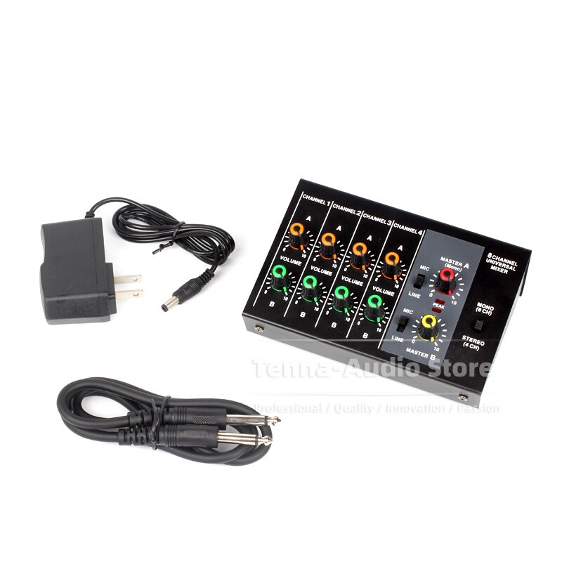 Guitar Bass Piano PA System Audio Mixer Combiner Stereo 4 CH Mono 8 Channel Microphone Input Output Line In Out Sond Desk