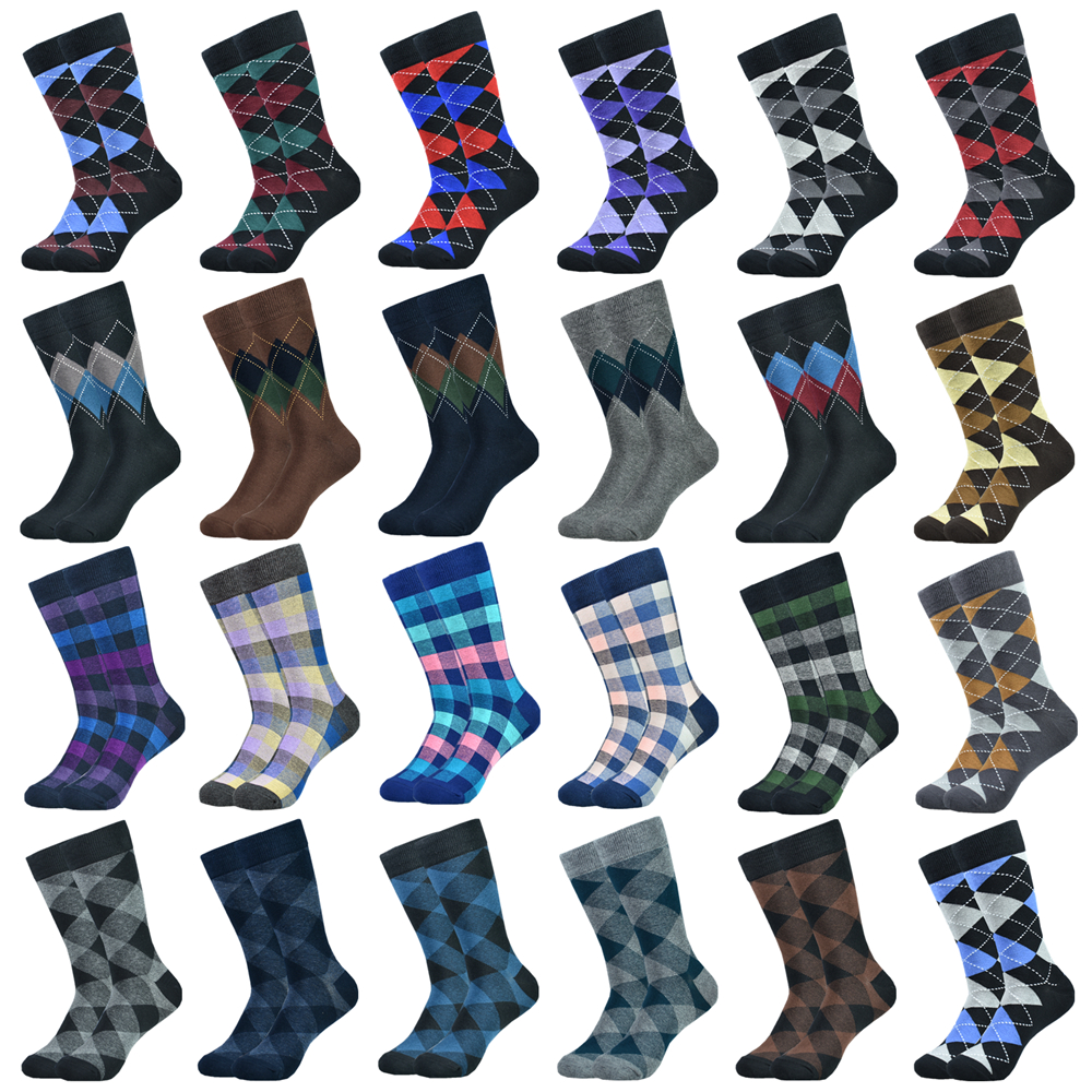 Chaussettes pour hommes habillées à la en coton à motifs noirs Chaussettes drôles colorées heureuses pour hommes