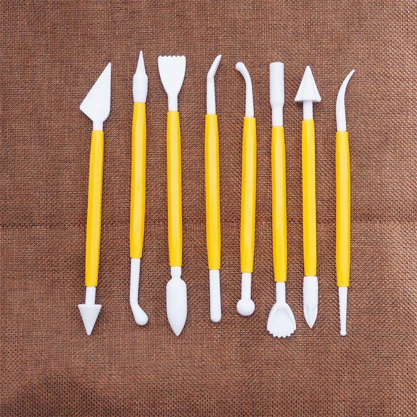 8 stks/set Fondant Cake Modelling Tool Sugarcraft Bloem 16 Patronen Cutter Wiel Gereedschap Wedding Cake Decorating Pen Cakevorm: YELLOW