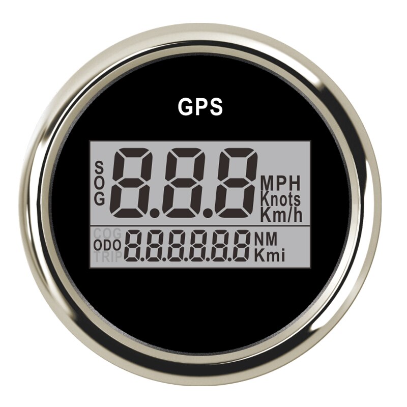 52 Mm Digitale Gps Snelheidsmeter Gauge Met 0 ~ 999 Mph Km/H Knopen Verstelbare Met Gps Sensor Fit voor Auto Boot: Black Silver Gauge