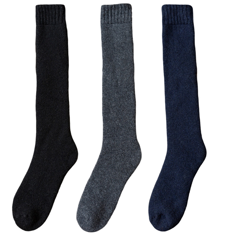3 pares de calcetines de lana gruesos y cálidos hasta la rodilla para hombre, calcetines de pantorrilla Merino para hombre, calcetines informales de felpa de Cachemira, medias de para hombre: Negro Azul