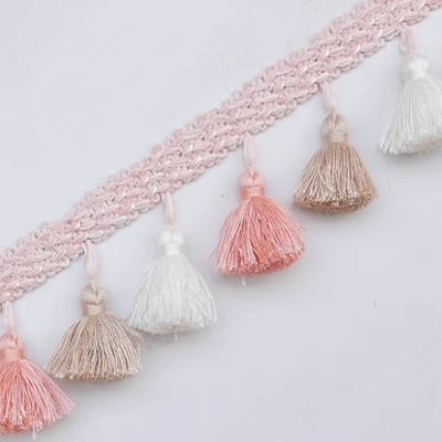 Spetsband - 3m Bomull Tassel Kant - Pompom Dekoration för Gardiner, Soffa, Duk, DIY Hantverk: S / Lavendel-
