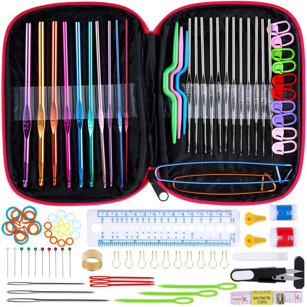 Haak Haak Set 100Pcs Met Garen Breien Naalden Naaien Gereedschap Volledige Set Knit Gauge Schaar Stitch Houders Diy ambachtelijke Gereedschappen