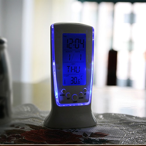 LED Digital Alarm Clock with Blue Backlight Electronic Calendar Thermometer