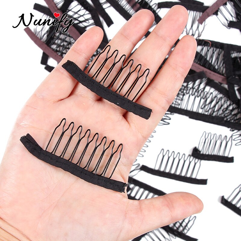 Nunify spets peruk klämmor stål 4/6/8 tand polyester slitstark tyg peruk kammar för hårstycken kepsar peruk tillbehör verktyg 24 st/lot