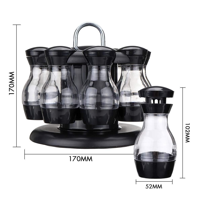 Zout- en peperstrooierset  of 8 flessen met 360 ° draaibare houder - zout- en peperstrooierset | olie- en azijndispenserset | s