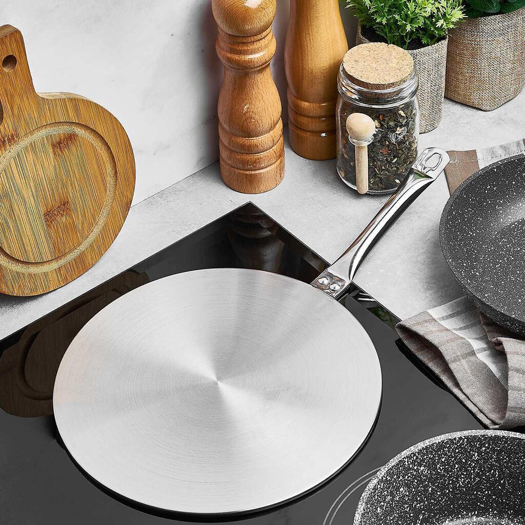 Stainless Steel Induction Hob Adapter Plate Heat Diffuser Converter w/ Handle Cooker Household for Gas Burners Induction Stove