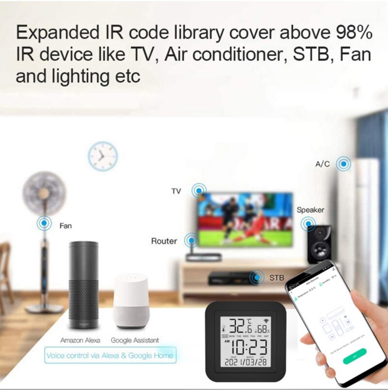Tuya Smart Wifi IR Remote Control With Temperature and Humidity Sensor with LCD Screen Works With Alexa and Google Assistant