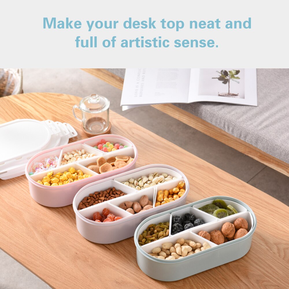 Fruits Nuts Plate with Lid Seal Detachable Multi Sectional Sub Grid Plastic Tray Candy Snack Dessert Serving Fruit Platter