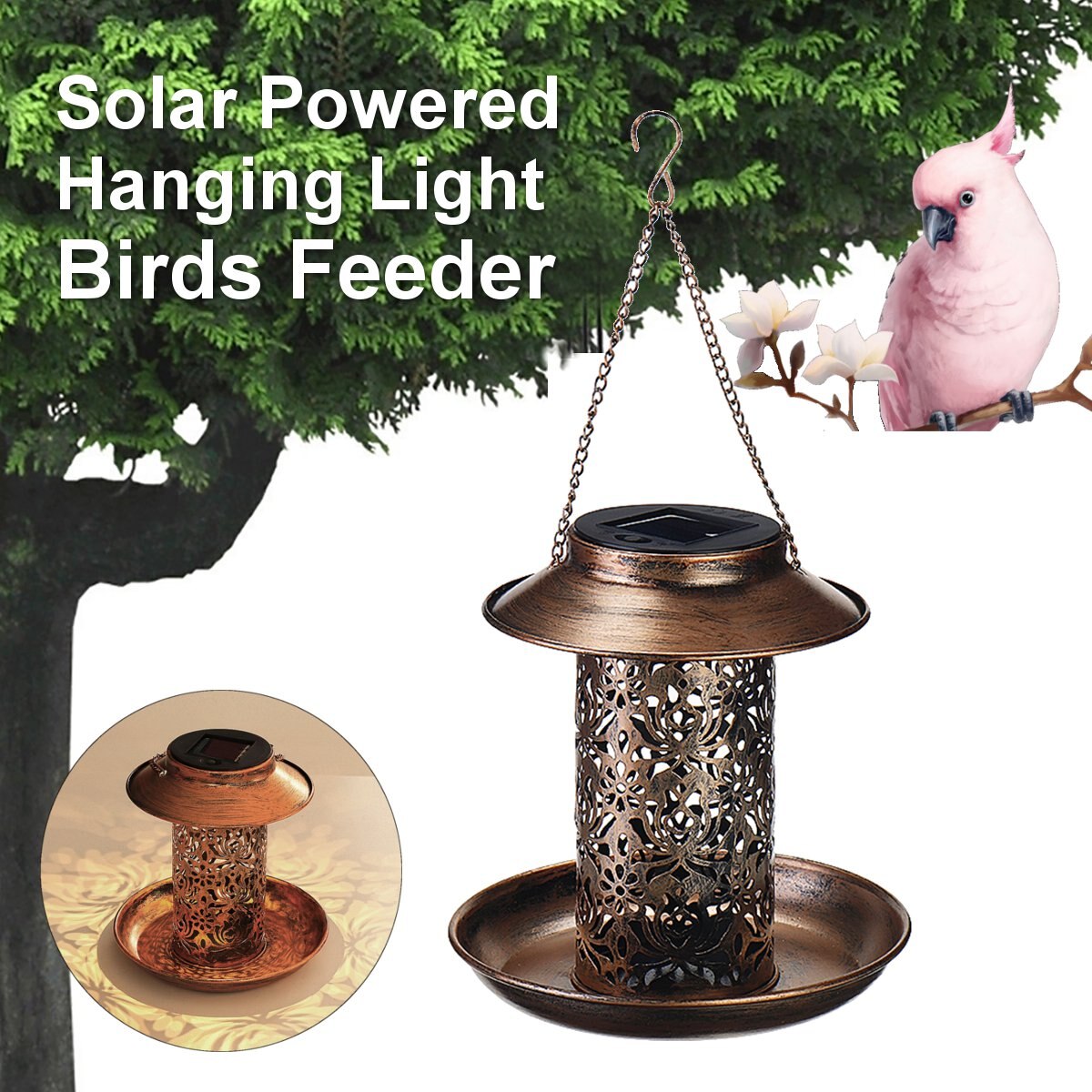 Zonne-energie Vogel Feeder Waterdichte Tuin Opknoping Pathway Solar Licht Balkon Tuin Decoratie Outdoor Vogel Voeden Station