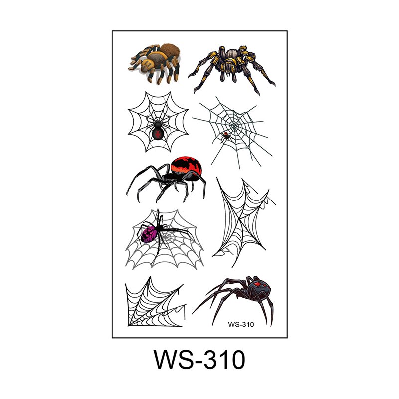 3D araignées autocollants de tatouage imperméables Halloween horreur toile d'araignée faux tatouage transfert d'eau tatouages temporaires bras outil d'art corporel: WS-310