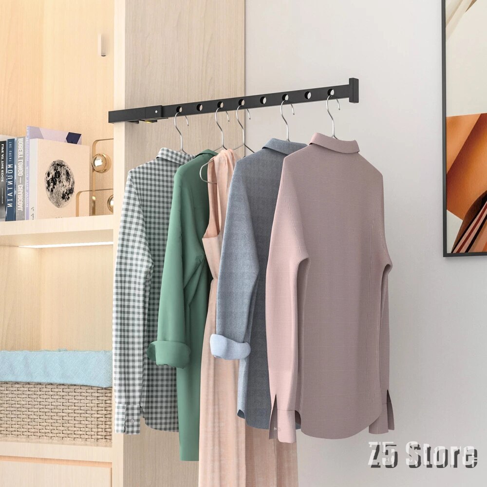 Aluminum Wall Mounted Clothes Hanger Rack Portable Drying Rack Organization Clamp Window Frame Balcony Railing Wardrobe