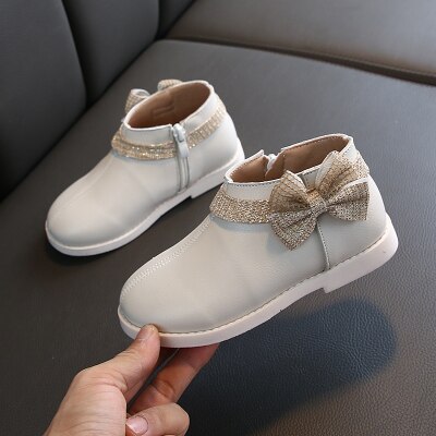 Kinderen Schoenen PU Leer Platte Laarzen Boog Knoop Kids Meisjes Prinses Enkel Zip Laarzen Casual Meisje Peuter Lederen Korte Laarzen schoenen